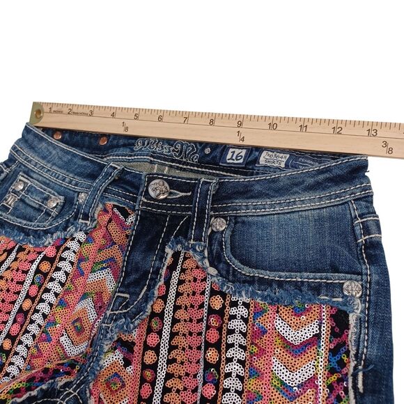 Miss Me JK6364H Girls Size 16 Raw Hem Colorful Sequined Shorts - Picture 10 of 13